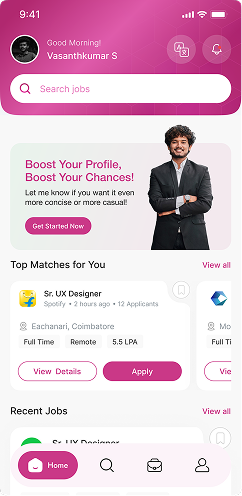 Screenshot of the Nalla Velai mobile app